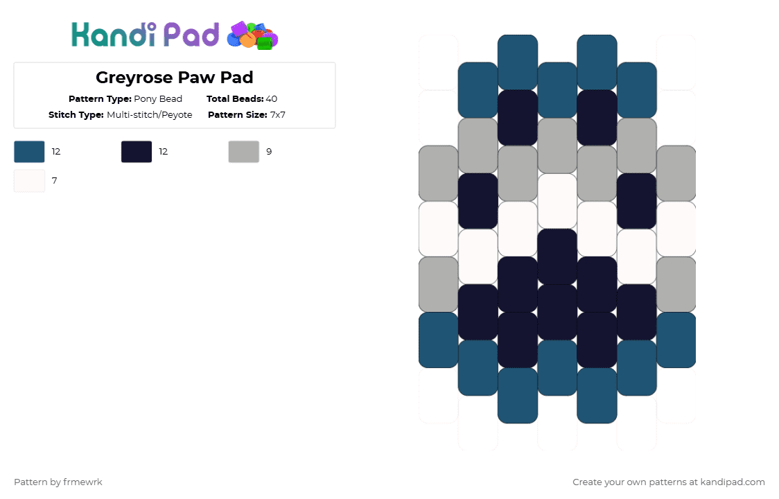 Greyrose Paw Pad - Pony Bead Pattern by chazaclyzm on Kandi Pad - blue,beige,paw,furry,otherkin,therian,pride,greyrose,aroacespec