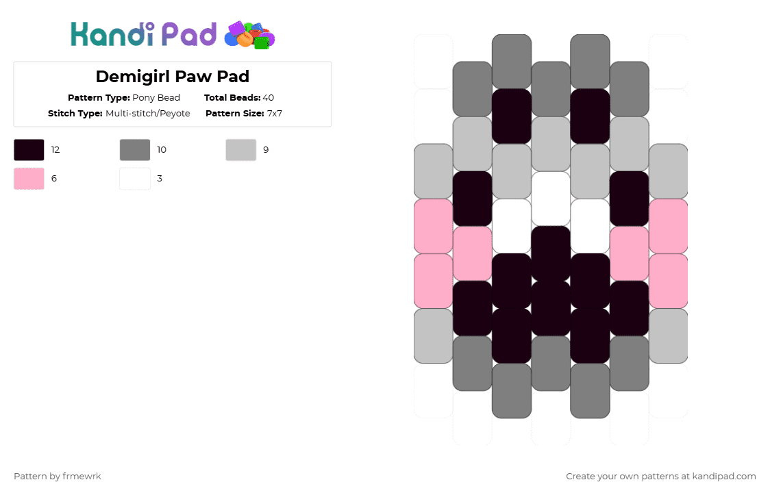 Demigirl Paw Pad - Pony Bead Pattern by chazaclyzm on Kandi Pad - gray,beige,furry,therian,otherkin,paw,pride,demigirl