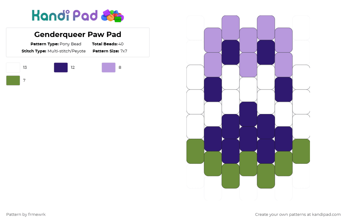 Genderqueer Paw Pad - Pony Bead Pattern by chazaclyzm on Kandi Pad - purple,paw,therian,otherkin,furry,pride,genderqueer