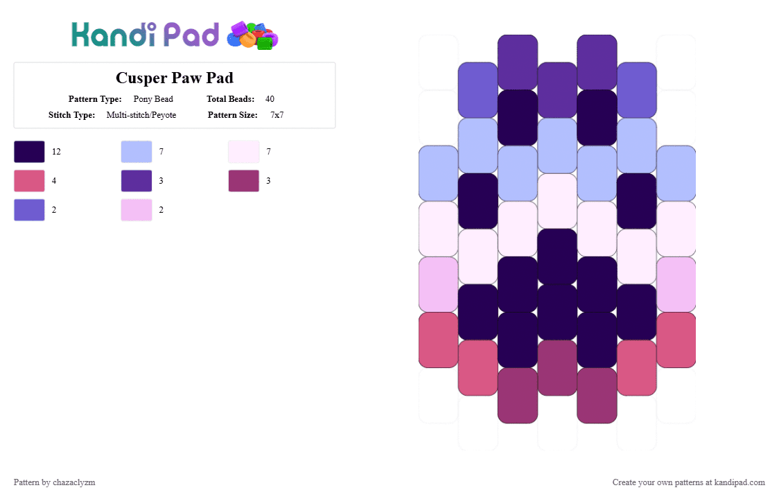 Cusper Paw Pad - Pony Bead Pattern by frmewrk on Kandi Pad - purple,pink,paw,furry,therian,otherkin,pride,cusper