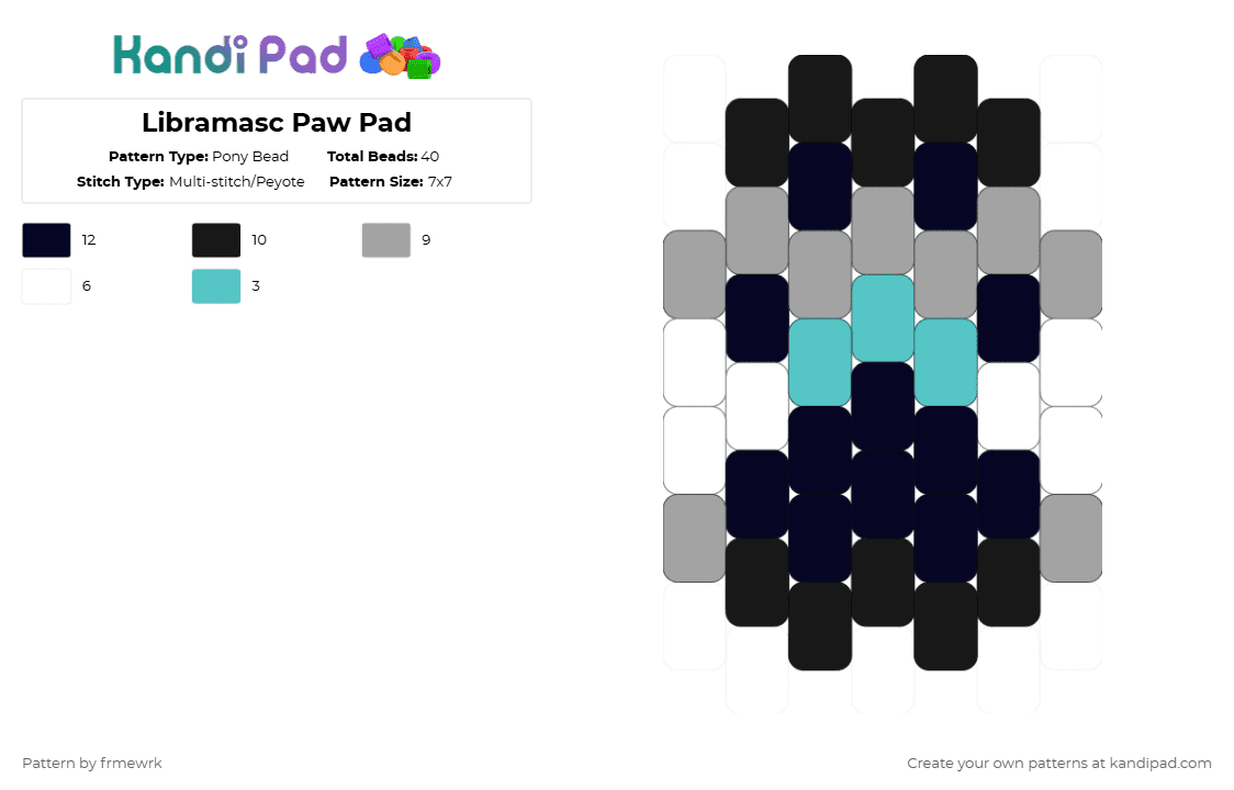 Libramasc Paw Pad - Pony Bead Pattern by frmewrk on Kandi Pad - black,gray,paw,otherkin,therian,pride,furry,libramasc,libramasculine