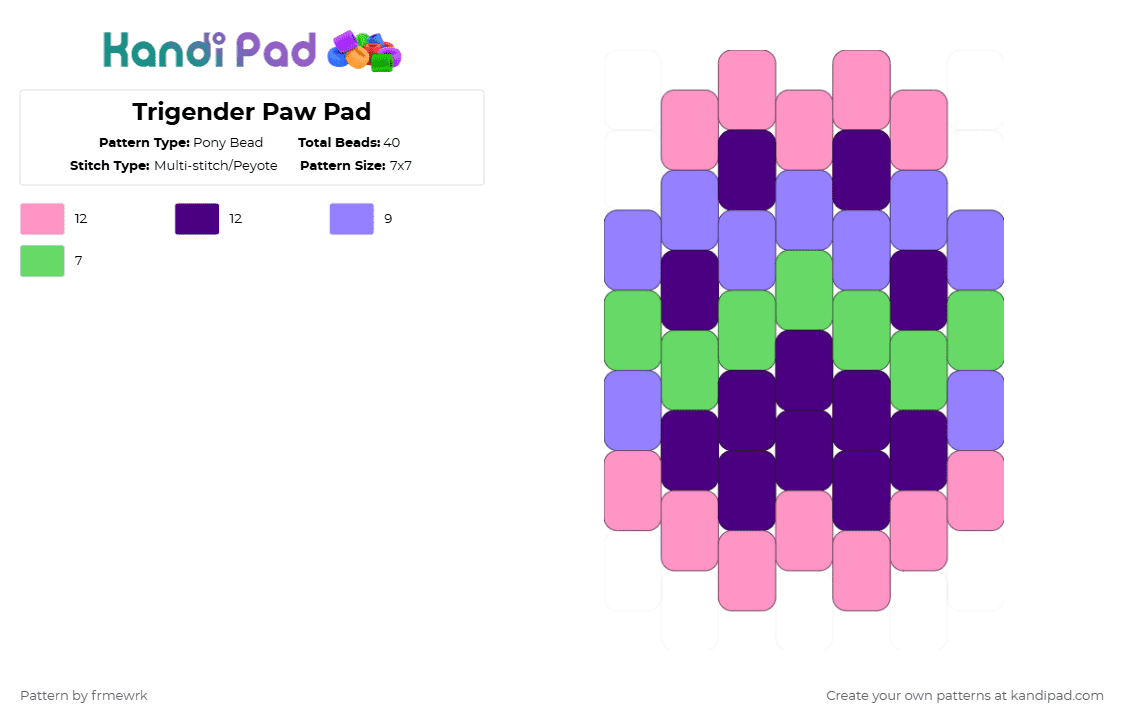 Trigender Paw Pad - Pony Bead Pattern by chazaclyzm on Kandi Pad - pink,purple,paw,therian,otherkin,furry,pride,trigender