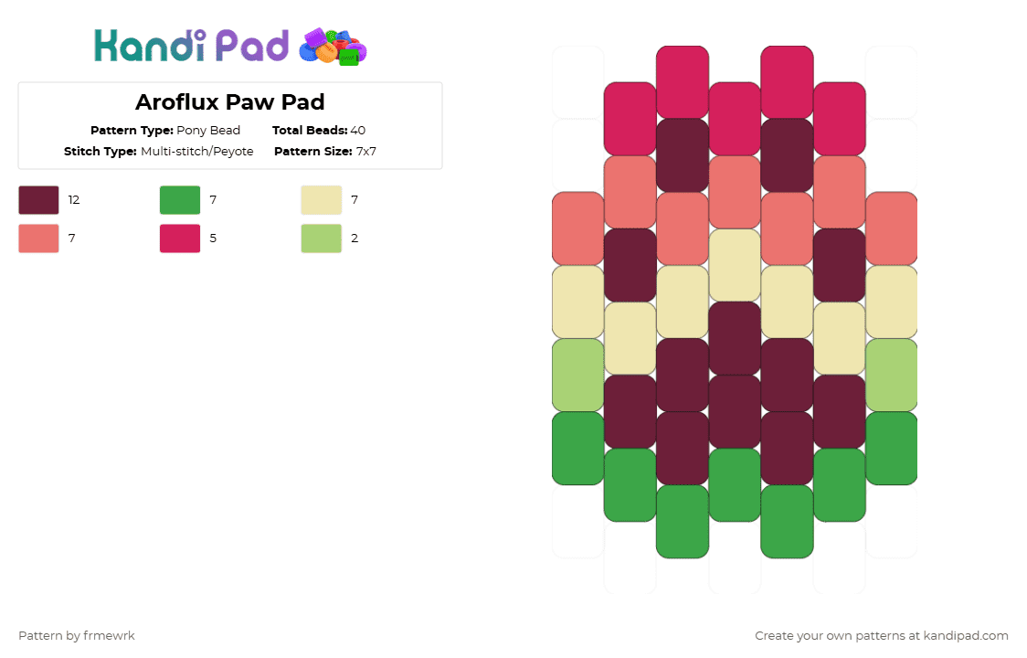 Aroflux Paw Pad - Pony Bead Pattern by chazaclyzm on Kandi Pad - green,brown,furry,therian,otherkin,arospec,aroflux,paw