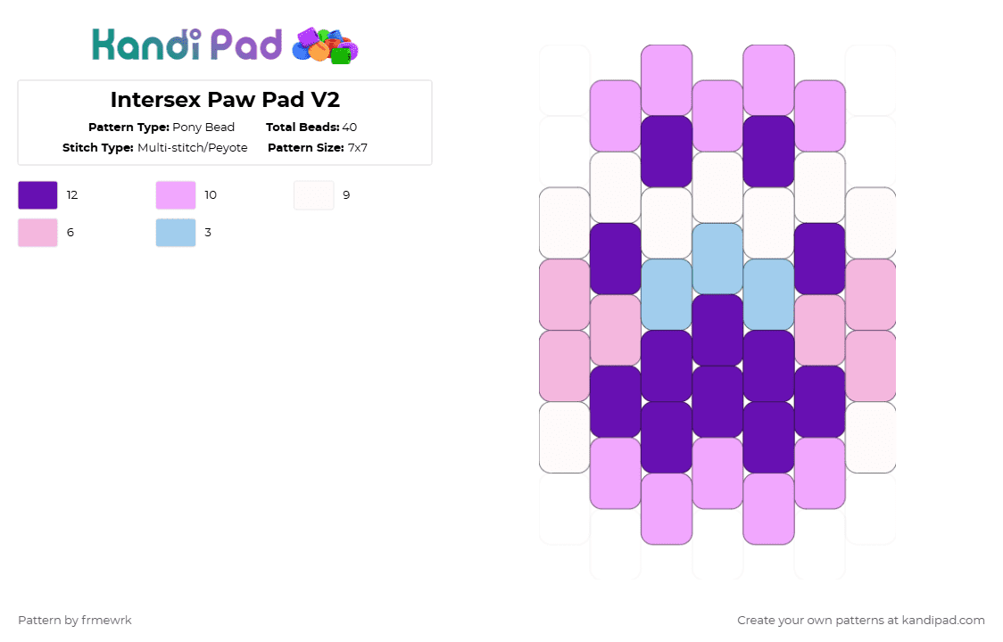 Intersex Paw Pad V2 - Pony Bead Pattern by chazaclyzm on Kandi Pad - pink,purple,paw,therian,otherkin,furry,pride,intersex