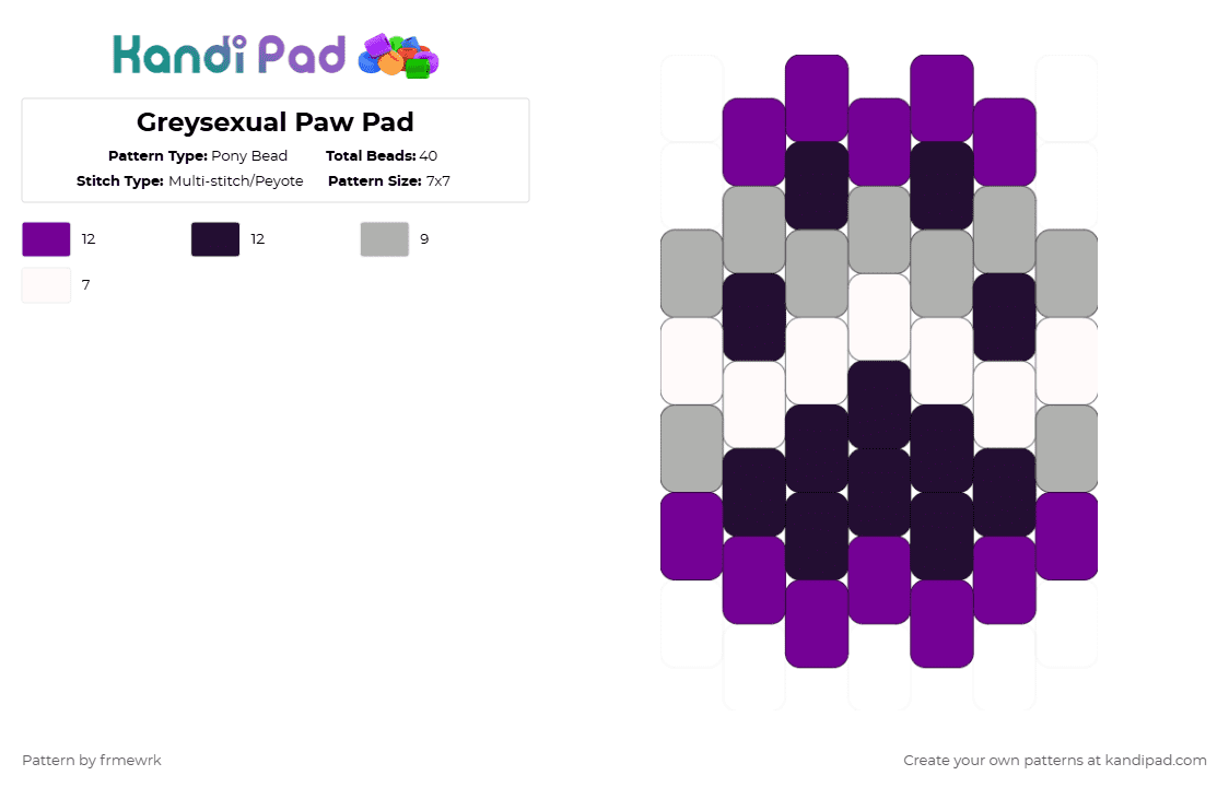 Greysexual Paw Pad - Pony Bead Pattern by chazaclyzm on Kandi Pad - purple,beige,paw,furry,otherkin,therian,acespec,greysexual,pride