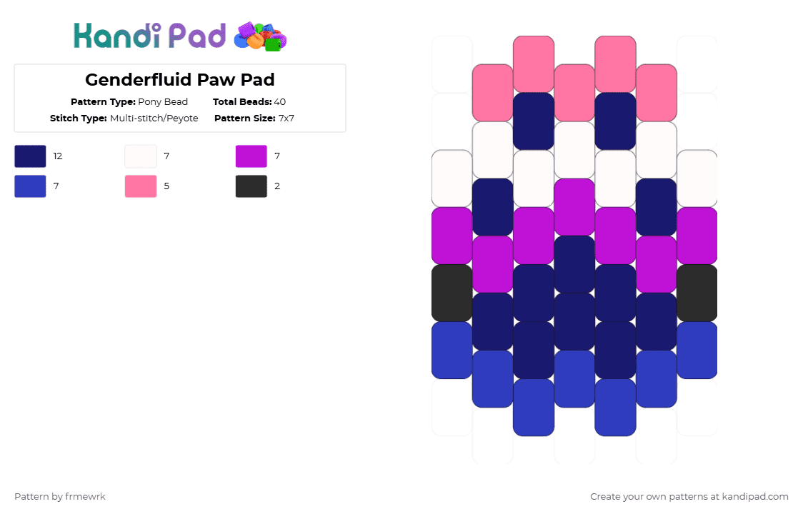 Genderfluid Paw Pad - Pony Bead Pattern by chazaclyzm on Kandi Pad - pink,purple,pride,paw,furry,otherkin,therian,genderfluid