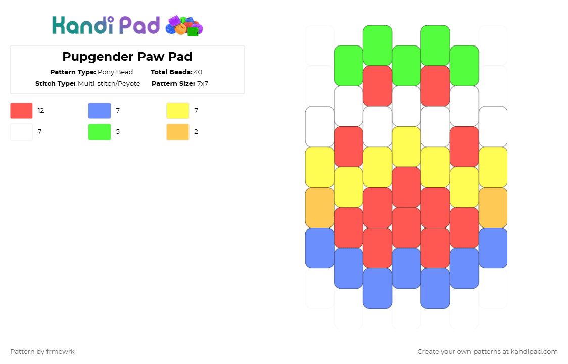 Pupgender Paw Pad - Pony Bead Pattern by chazaclyzm on Kandi Pad - yellow,red,paw,furry,therian,otherkin,pride,xenogender,pupgender