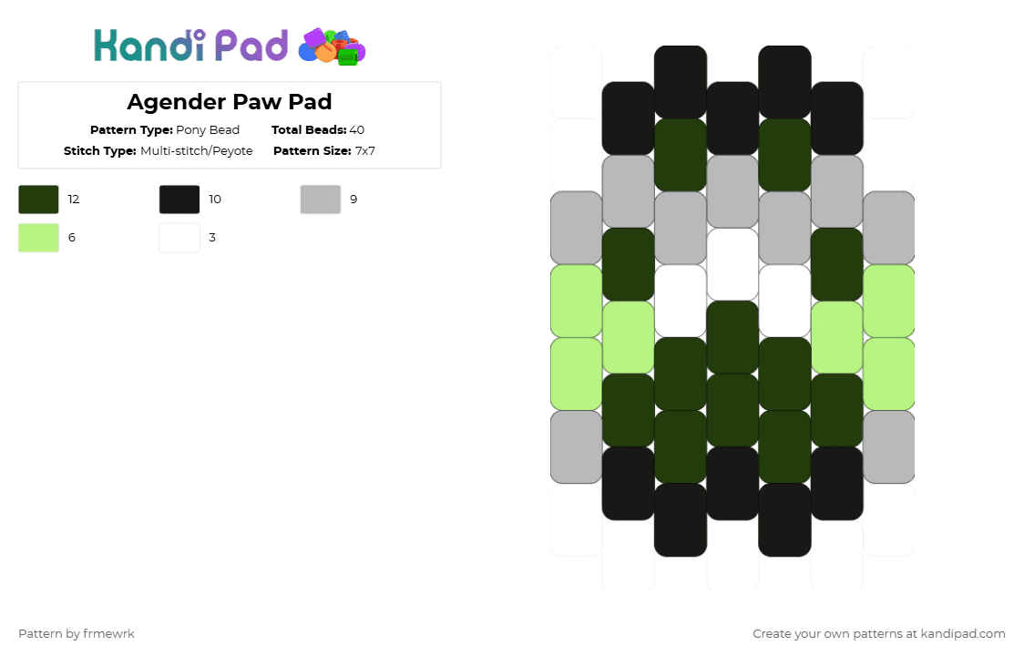 Agender Paw Pad - Pony Bead Pattern by chazaclyzm on Kandi Pad - black,beige,yellow,furry,therian,otherkin,paw,pride,agender