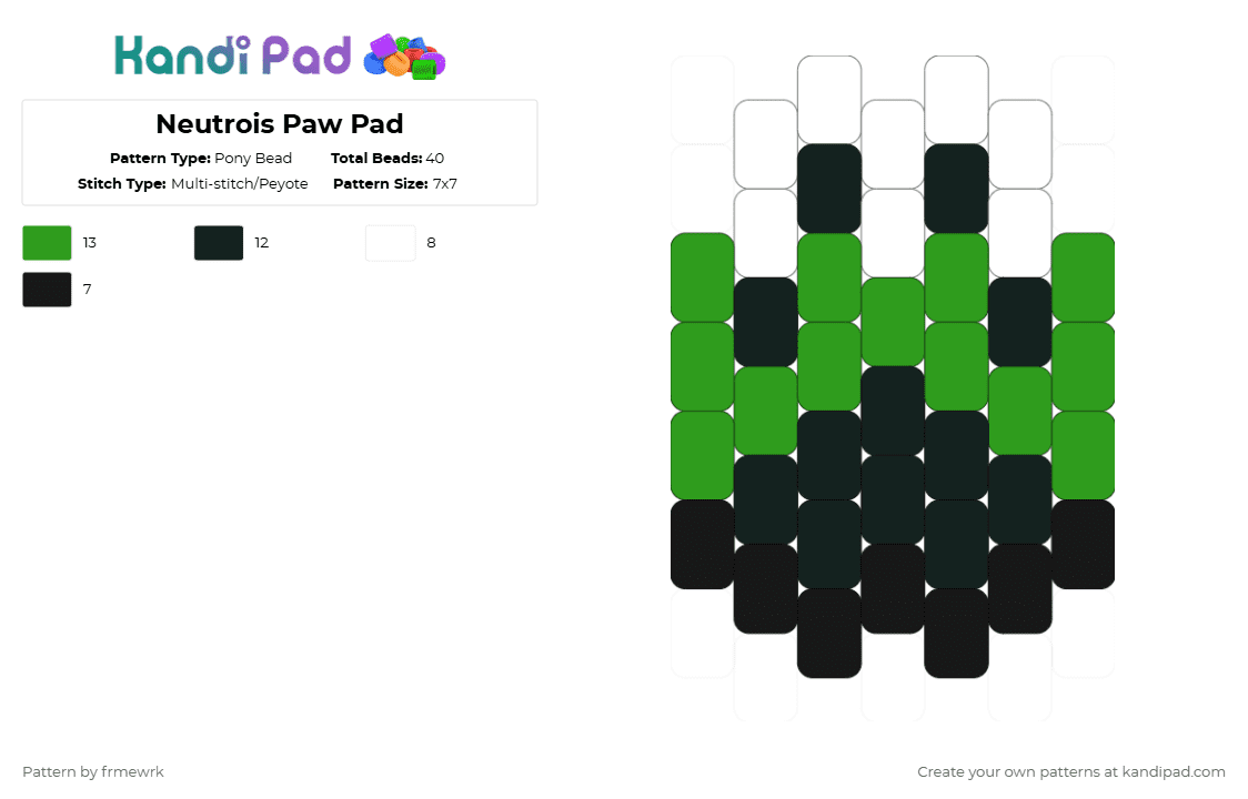 Neutrois Paw Pad - Pony Bead Pattern by chazaclyzm on Kandi Pad - green,white,paw,therian,otherkin,furry,pride,nutrois