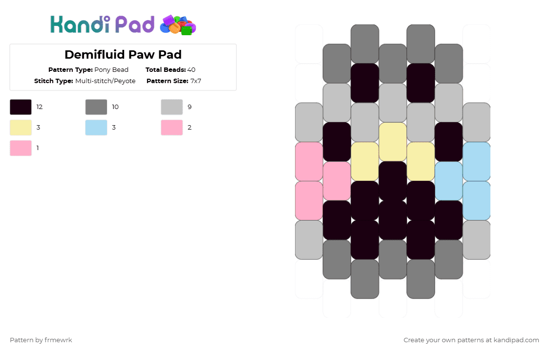 Demifluid Paw Pad - Pony Bead Pattern by chazaclyzm on Kandi Pad - gray,beige,furry,therian,otherkin,paw,pride,demifluid