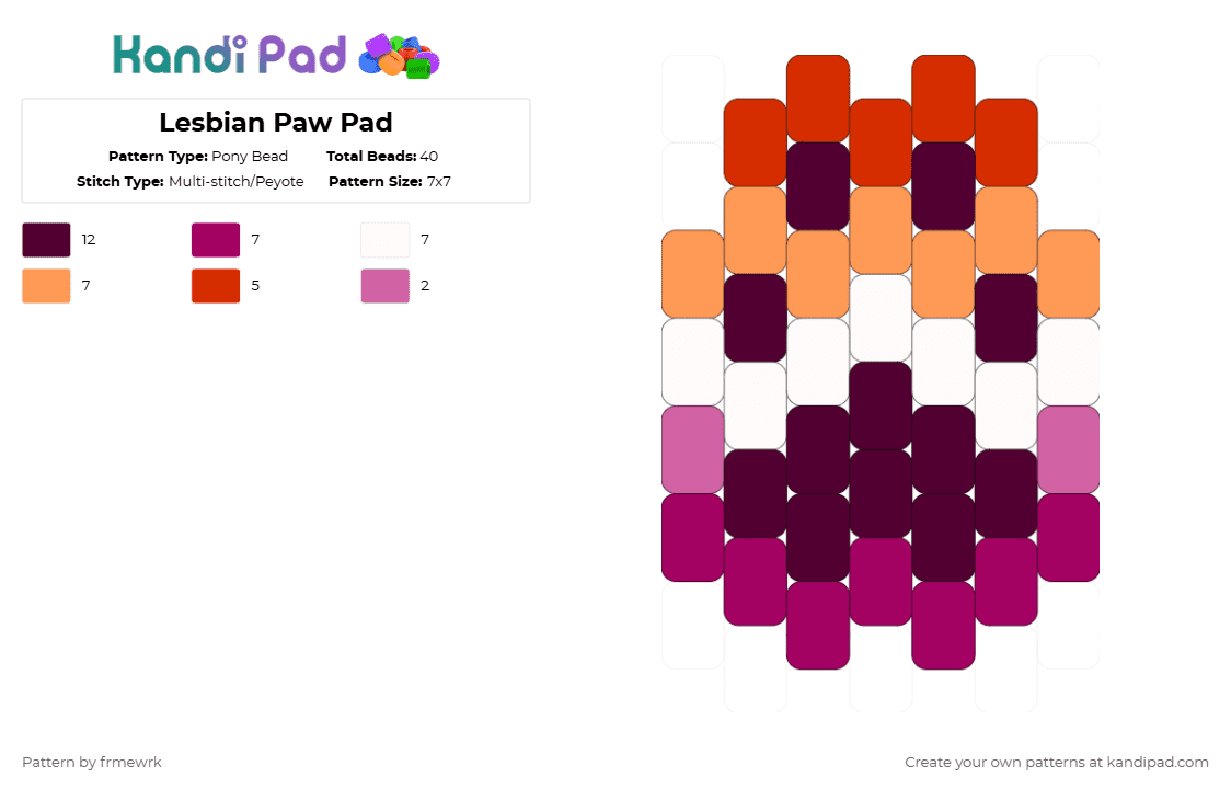 Lesbian Paw Pad - Pony Bead Pattern by chazaclyzm on Kandi Pad - pink,brown,pride,paw,furry,therian,otherkin,lesbian,wlw