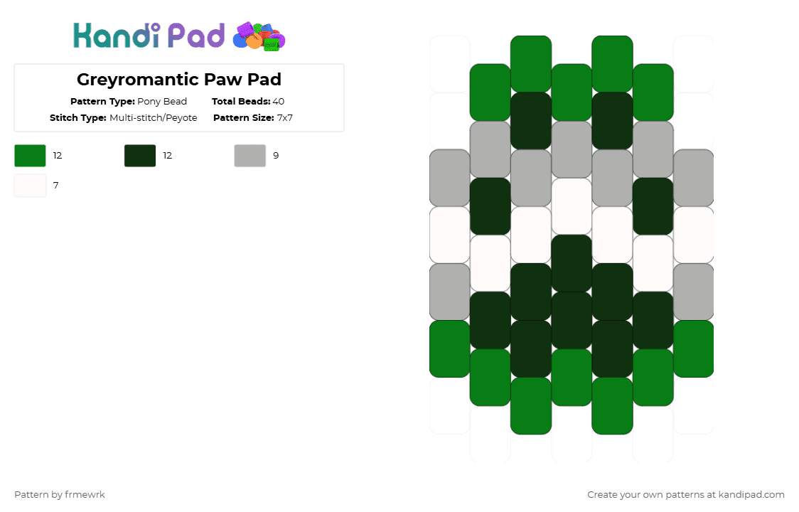 Greyromantic Paw Pad - Pony Bead Pattern by chazaclyzm on Kandi Pad - green,beige,paw,furry,otherkin,therian,arospec,greyromantic