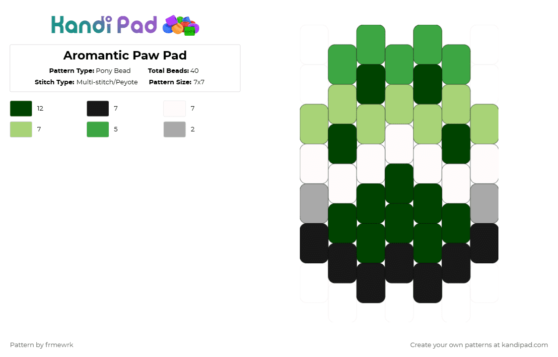 Aromantic Paw Pad - Pony Bead Pattern by chazaclyzm on Kandi Pad - green,furry,otherekin,therian,pride,paw,aro,aromantic,arospec