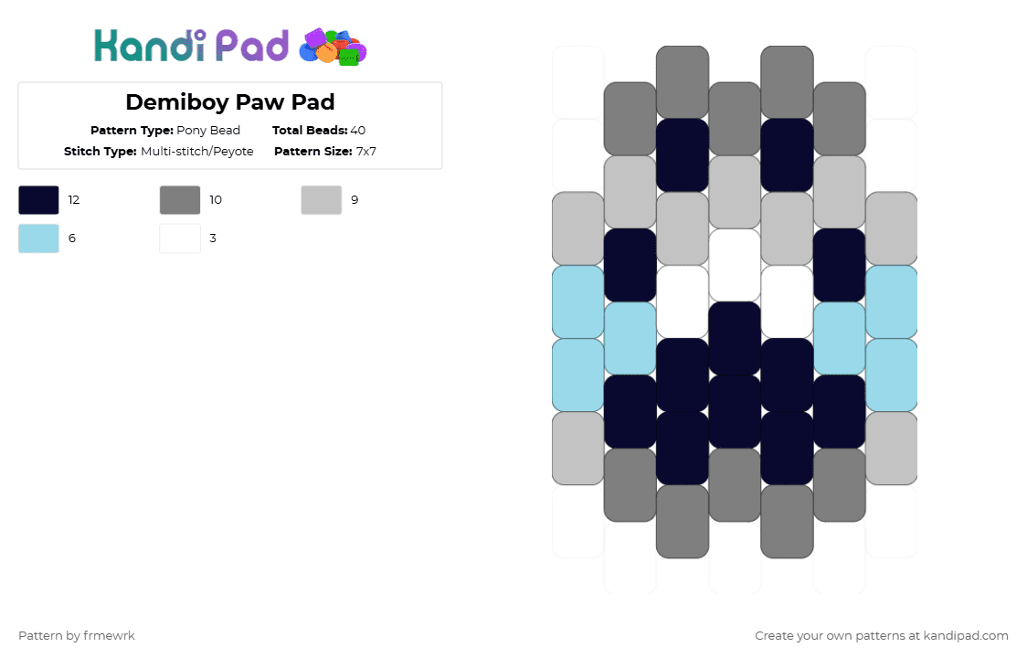 Demiboy Paw Pad - Pony Bead Pattern by chazaclyzm on Kandi Pad - gray,beige,furry,therian,otherkin,paw,pride,demiboy