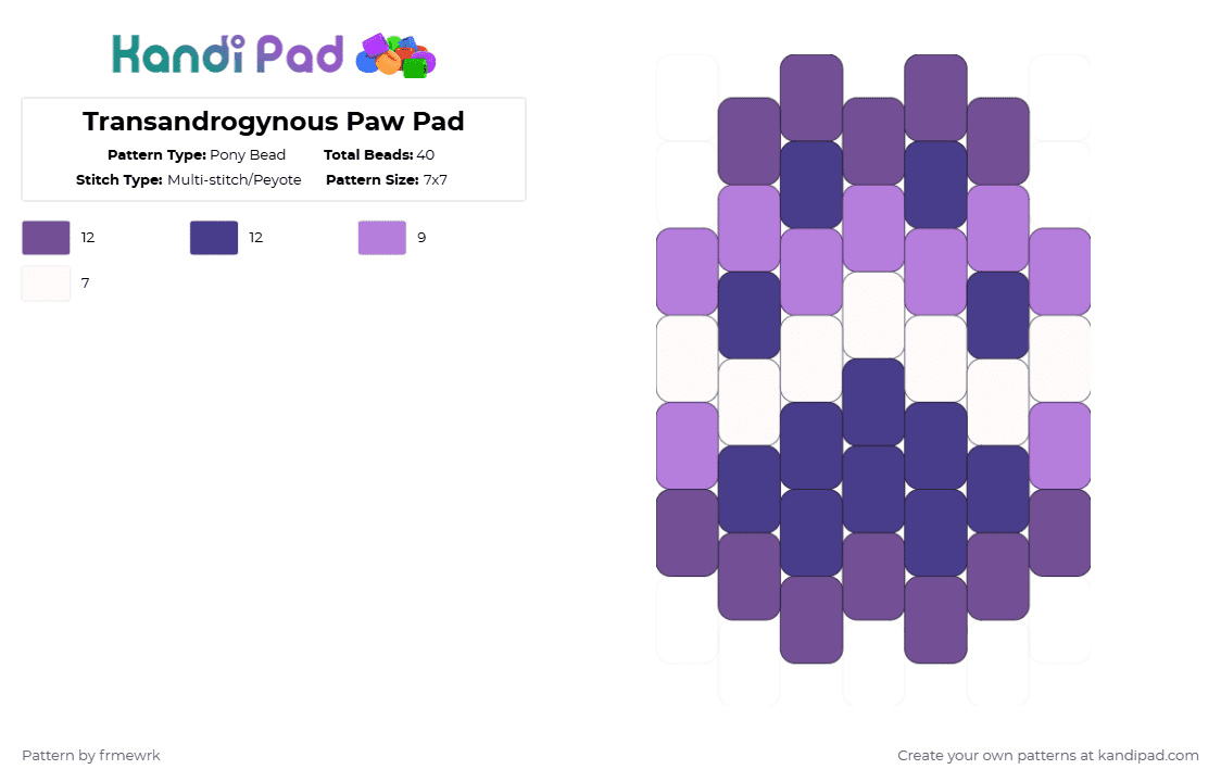 Transandrogynous Paw Pad - Pony Bead Pattern by chazaclyzm on Kandi Pad - purple,pink,paw,therian,otherkin,furry,pride,trans,transandrogynous,transandro