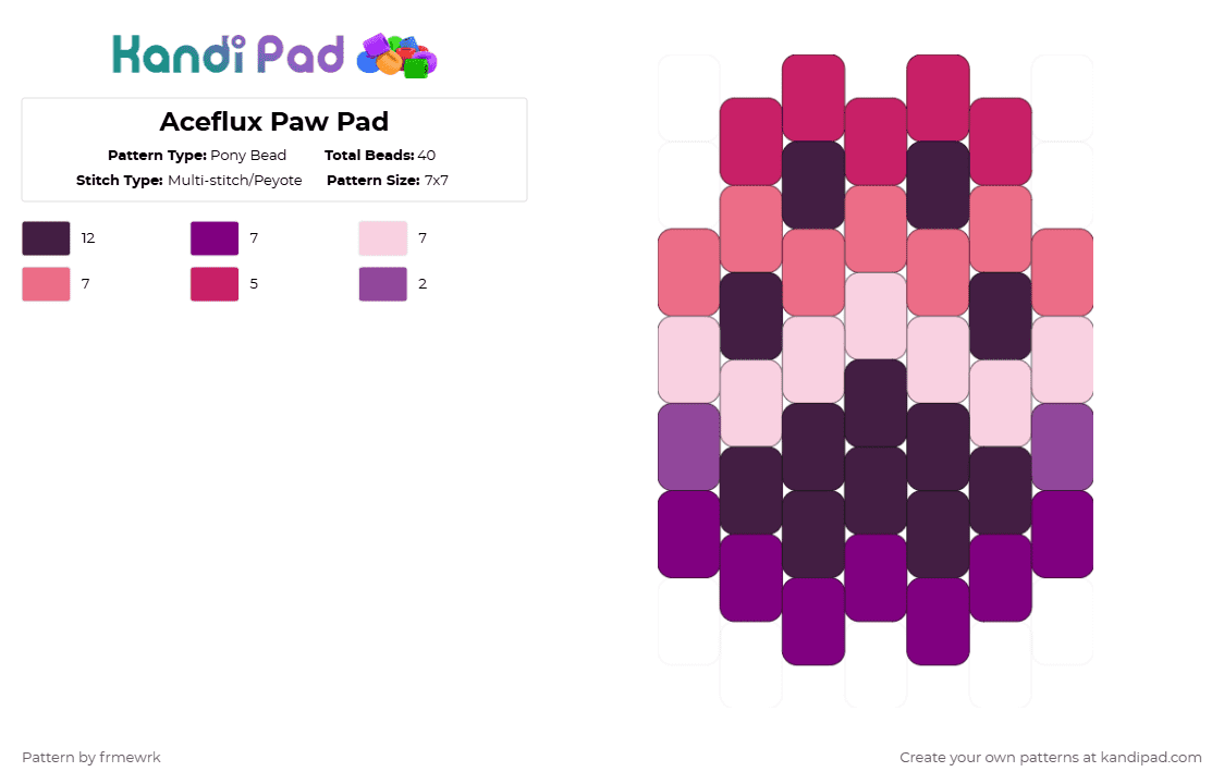 Aceflux Paw Pad - Pony Bead Pattern by frmewrk on Kandi Pad - pink,furry,therian,otherkin,paw,acespec,aceflux