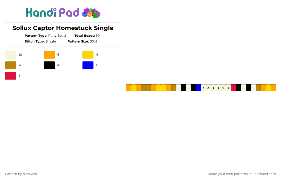 Sollux Captor Homestuck Single - Pony Bead Pattern by chazaclyzm on Kandi Pad - yellow,orange,gold,homestuck,sollux,sollux captor,hs,single,troll