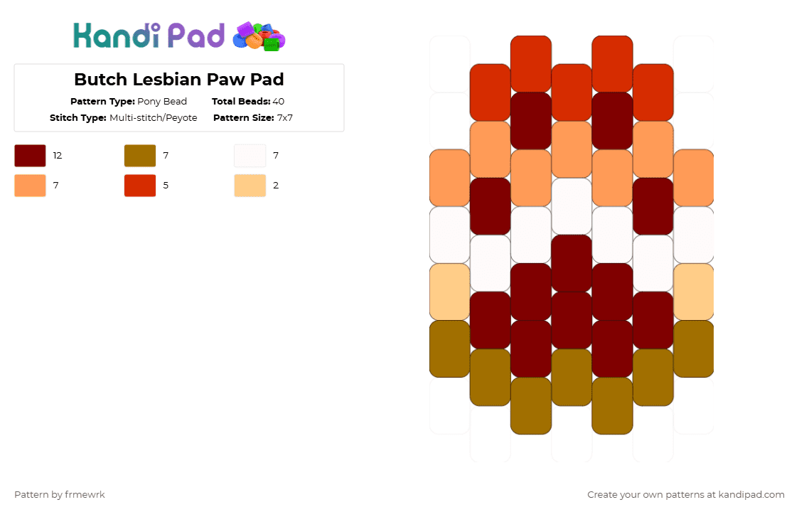 Butch Lesbian Paw Pad - Pony Bead Pattern by chazaclyzm on Kandi Pad - orange,brown,furry,otherekin,therian,pride,lesbian,butch,paw