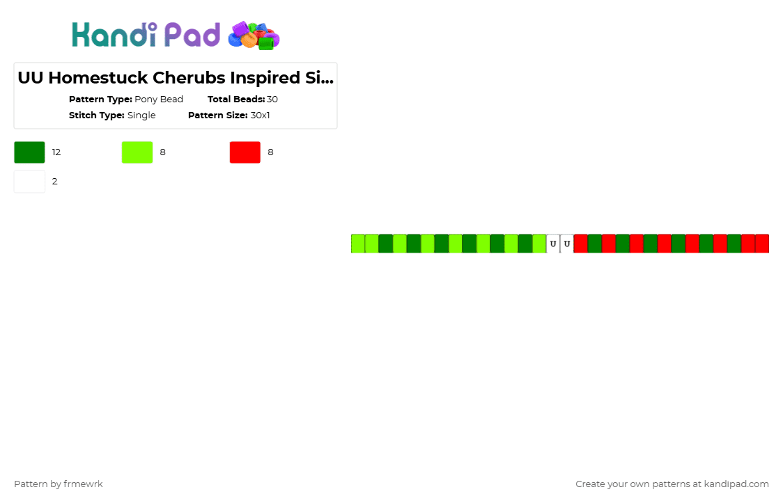 UU Homestuck Cherubs Inspired Single - Pony Bead Pattern by chazaclyzm on Kandi Pad - green,red,homestuck,single,uu,calliope,caliborn,fandom,hs,cherubs