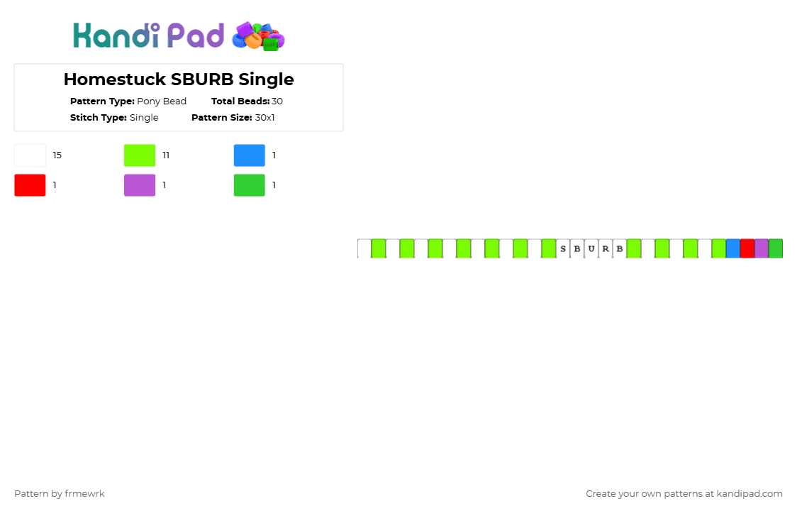 Homestuck SBURB BETA Single - Pony Bead Pattern by chazaclyzm on Kandi Pad - white,green,sburb,homestuck,single,hs