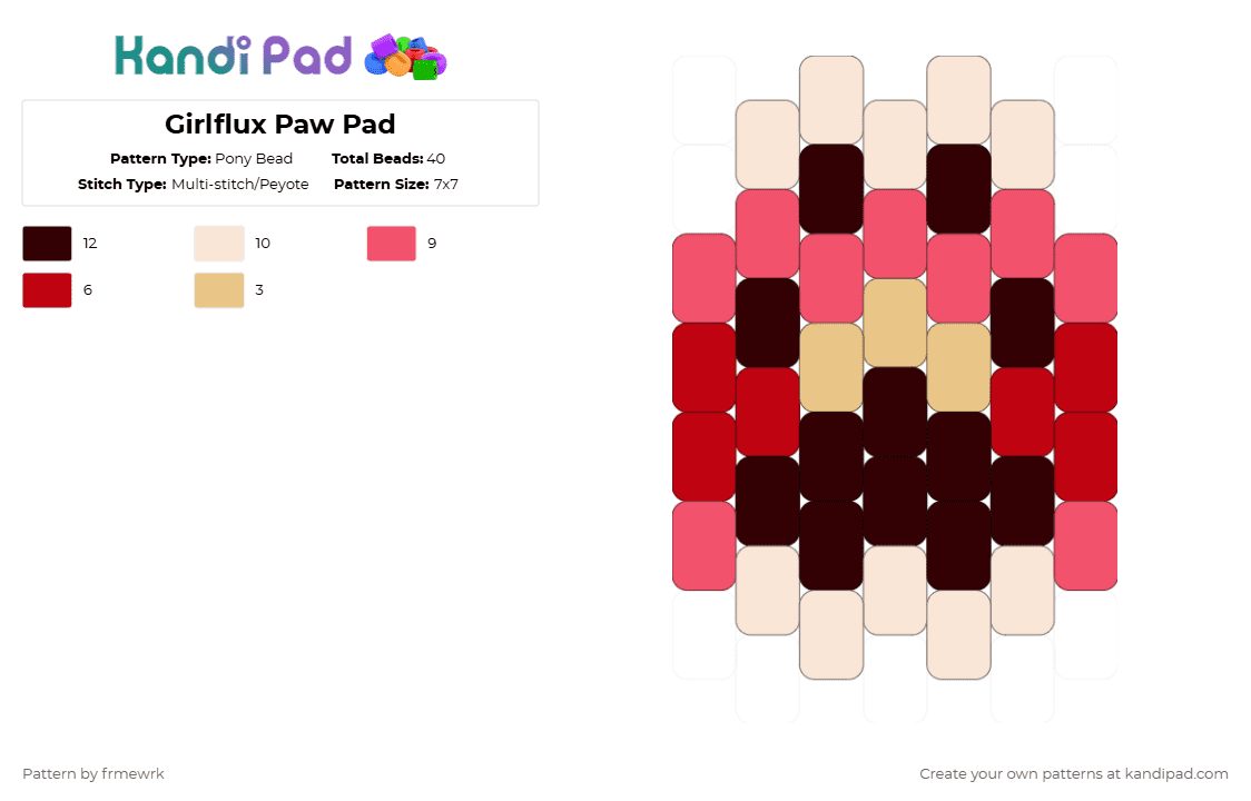 Girlflux Paw Pad - Pony Bead Pattern by chazaclyzm on Kandi Pad - beige,red,paw,otherkin,therian,pride,furry,girlflux