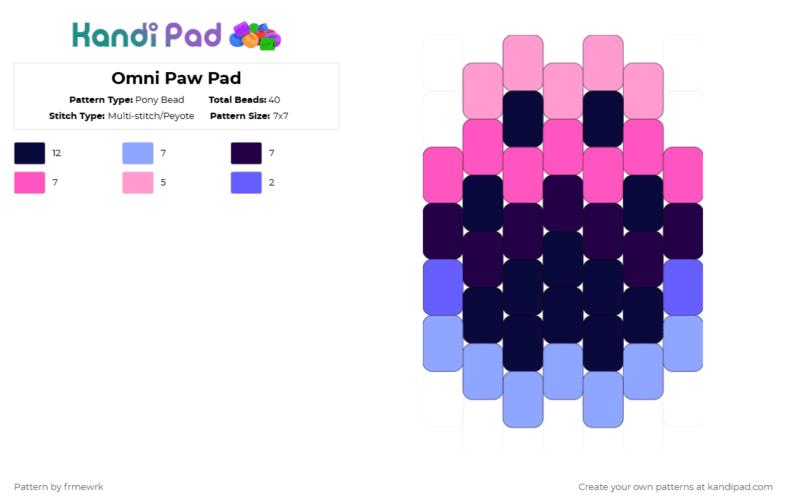 Omni Paw Pad - Pony Bead Pattern by chazaclyzm on Kandi Pad - light blue,purple,pink,paw,therian,otherkin,furry,pride,omnisexual,omni