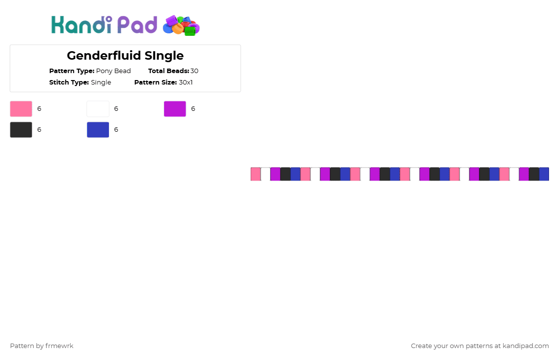 Genderfluid SIngle - Pony Bead Pattern by chazaclyzm on Kandi Pad - pink,purple,gendefluid,pride,single,flag,trans