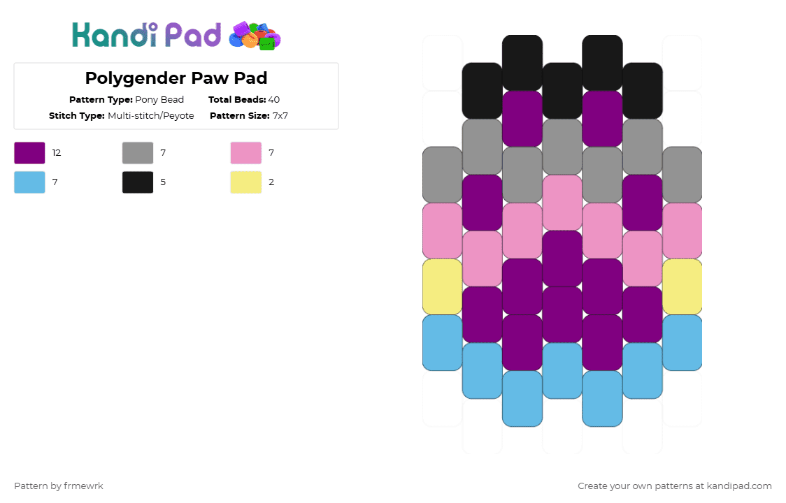Polygender Paw Pad - Pony Bead Pattern by frmewrk on Kandi Pad - pink,paw,therian,otherkin,furry,pride,polygender