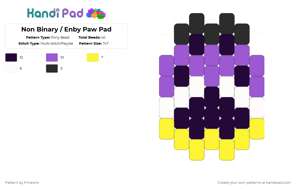 Non Binary / Enby Paw Pad - Pony Bead Pattern by chazaclyzm on Kandi Pad - yellow,purple,pride,paw,furry,therian,otherkin,nonbinary,enby,trans
