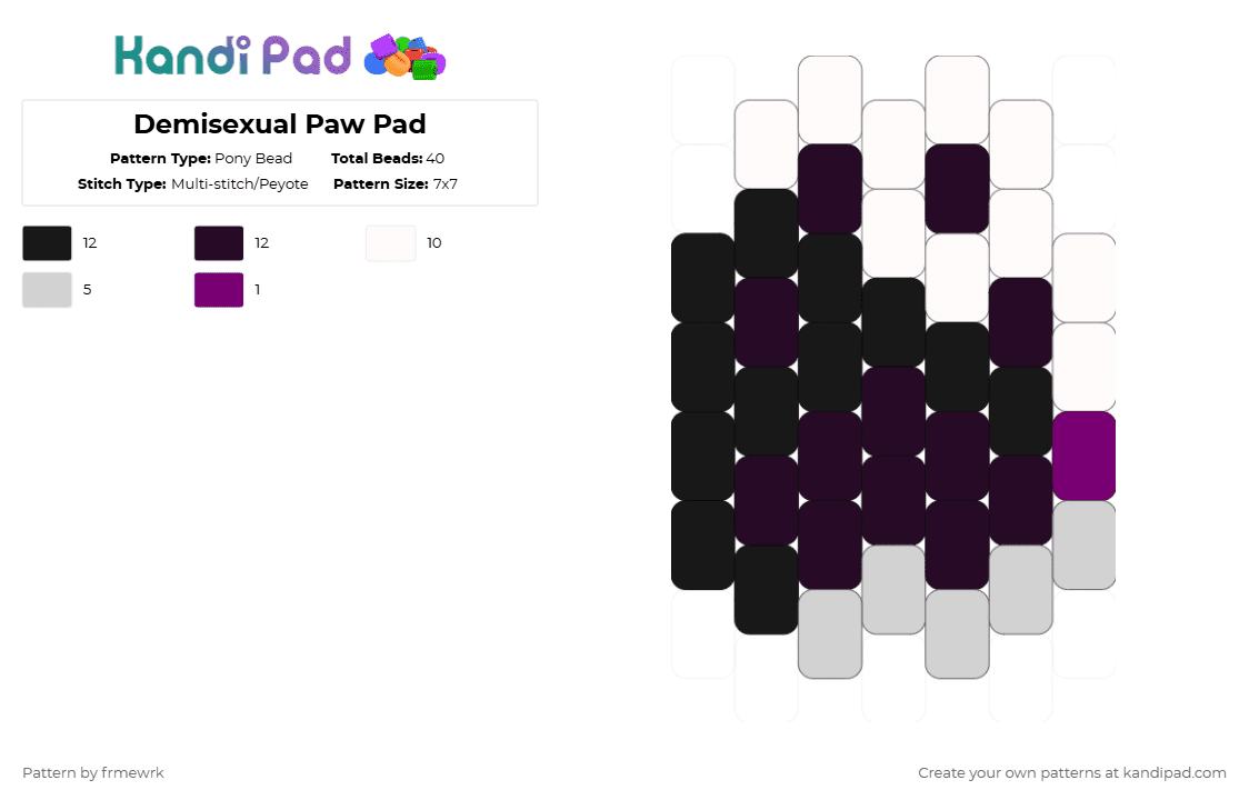 Demisexual Paw Pad - Pony Bead Pattern by frmewrk on Kandi Pad - white,furry,otherekin,therian,pride,paw,acespec,demisexual