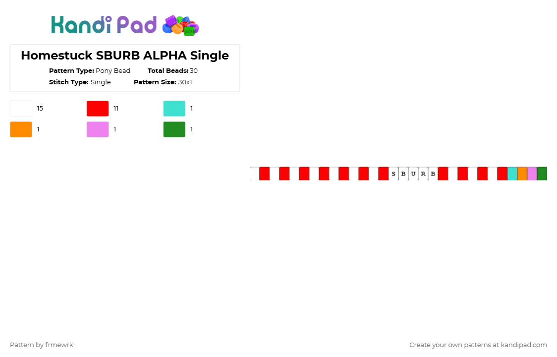Homestuck SBURB ALPHA Single - Pony Bead Pattern by chazaclyzm on Kandi Pad - white,red,sburb,homestuck,single,hs,alpha kids
