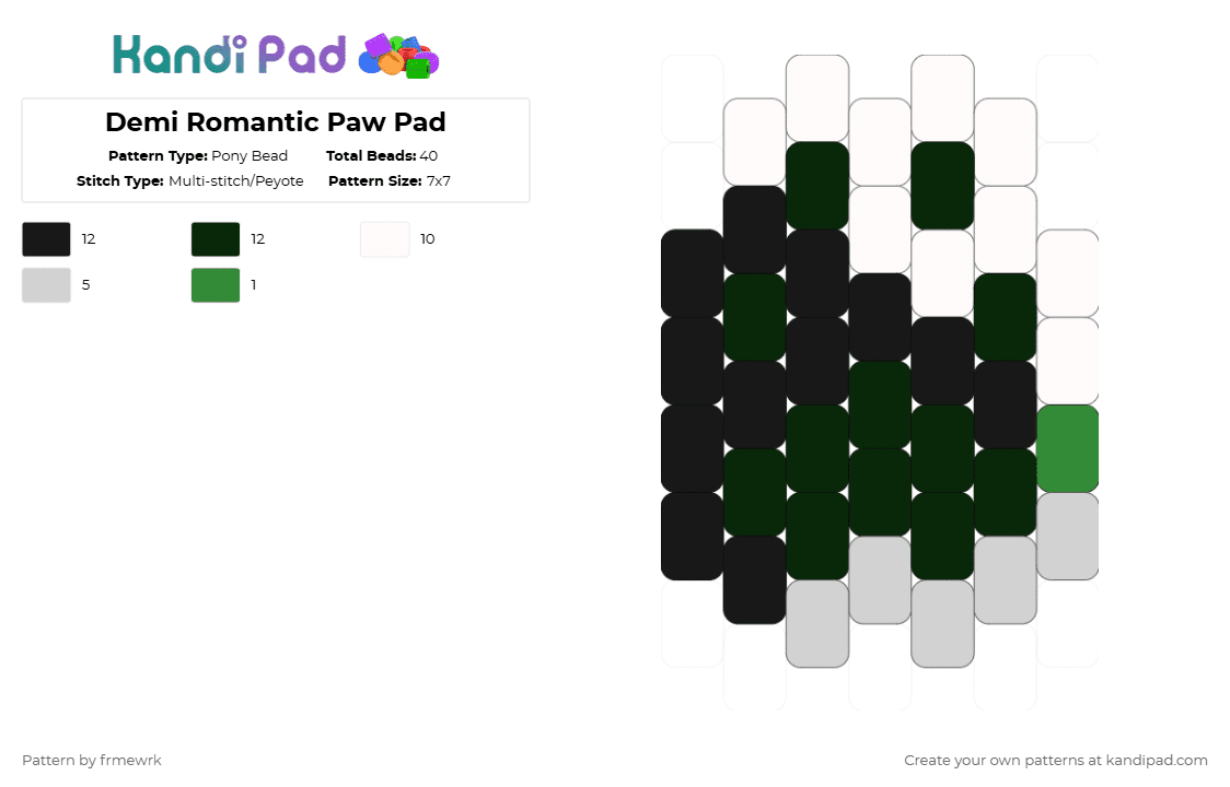 Demi Romantic Paw Pad - Pony Bead Pattern by frmewrk on Kandi Pad - white,furry,otherekin,therian,pride,paw,arospec,demiromantic