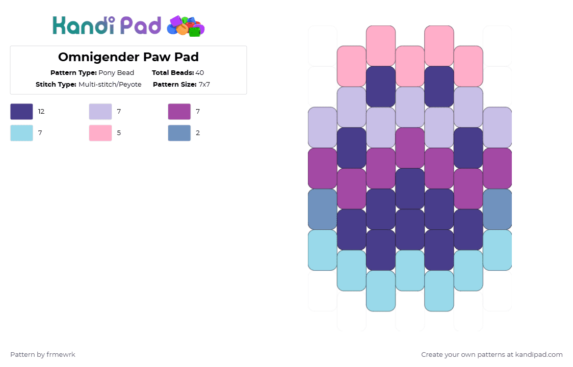 Omnigender Paw Pad - Pony Bead Pattern by frmewrk on Kandi Pad - pink,paw,therian,otherkin,furry,pride,omnigender