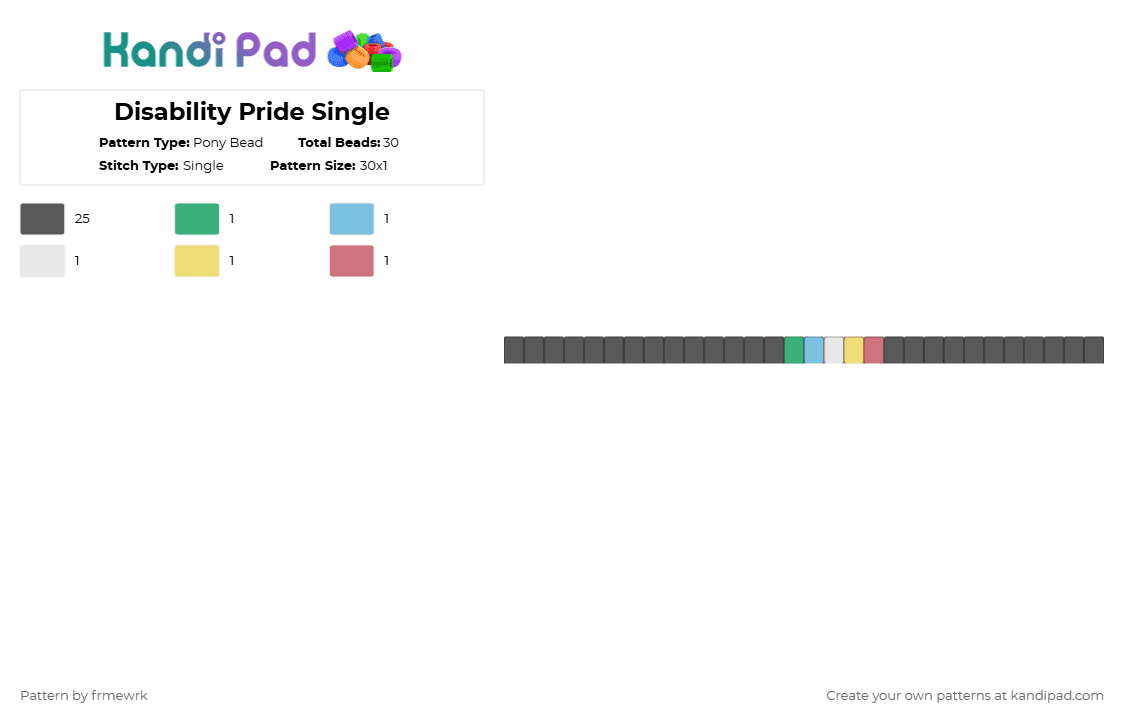Disability Pride Single - Pony Bead Pattern by frmewrk on Kandi Pad - gray,disabled,disability,pride,single,flag