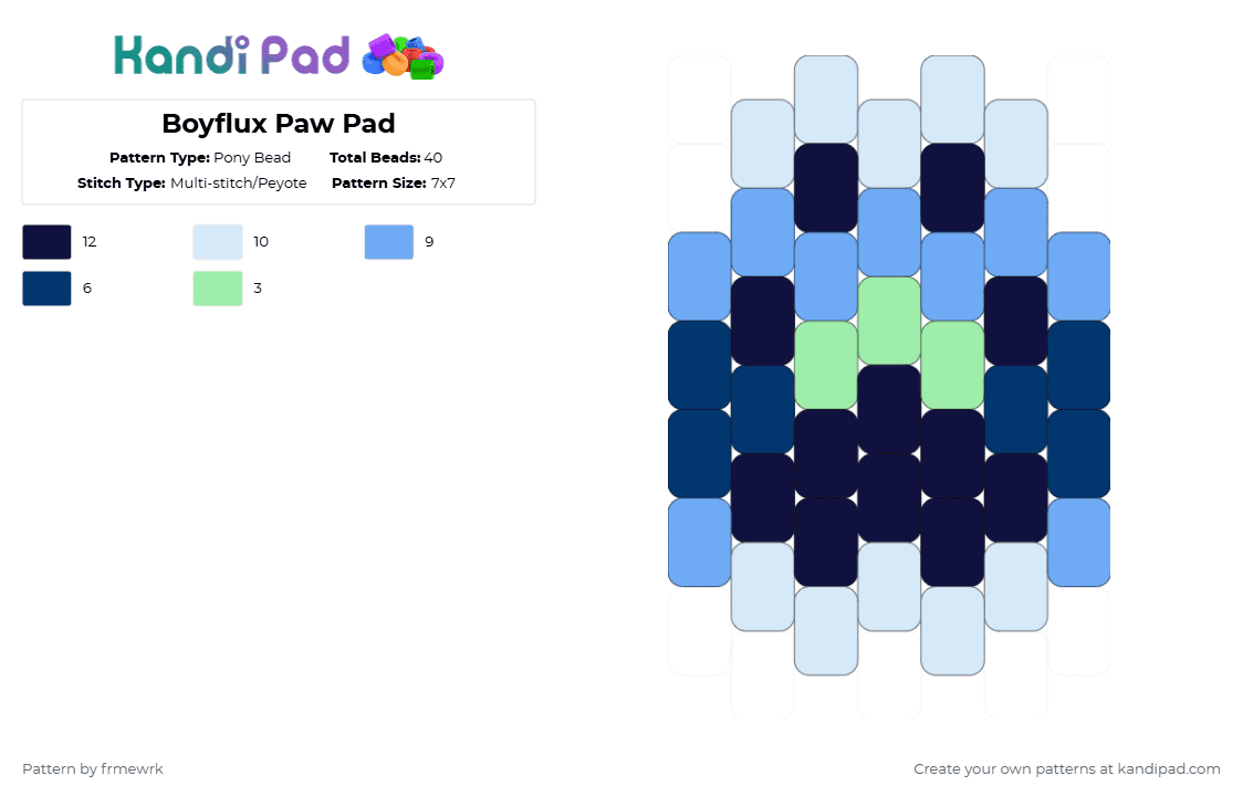 Boyflux Paw Pad - Pony Bead Pattern by frmewrk on Kandi Pad - light blue,blue,paw,otherkin,therian,pride,boyflux,furry