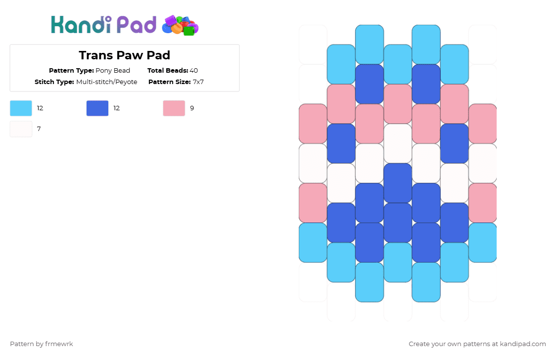 Trans Paw Pad - Pony Bead Pattern by chazaclyzm on Kandi Pad - light blue,blue,transgender,trans,pride,paw,furry,therian,otherkin