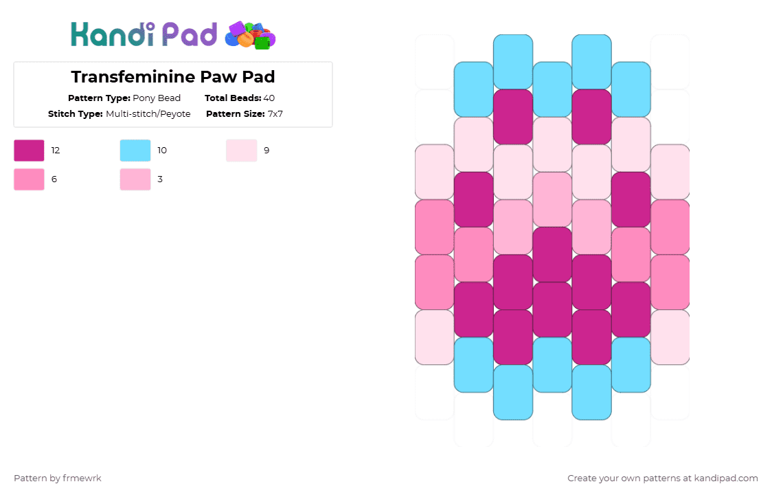 Transfeminine Paw Pad - Pony Bead Pattern by chazaclyzm on Kandi Pad - light blue,pink,paw,furry,therian,otherkin,pride,trans,transgender,transfeminine