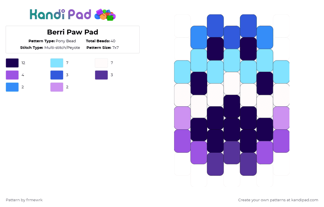 Berri Paw Pad - Pony Bead Pattern by chazaclyzm on Kandi Pad - light blue,purple,paw,therian,otherkin,furry,pride,berri,berrisexual,laurian