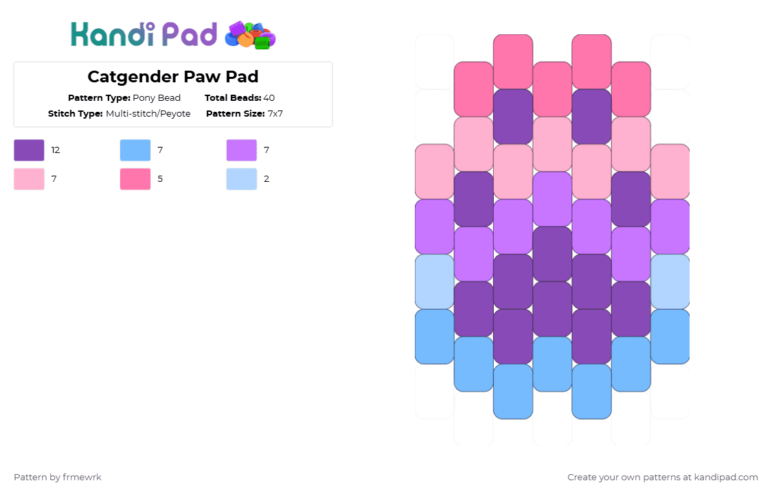 Catgender Paw Pad - Pony Bead Pattern by frmewrk on Kandi Pad - pink,paw,furry,therian,otherkin,pride,catgender,xenogender