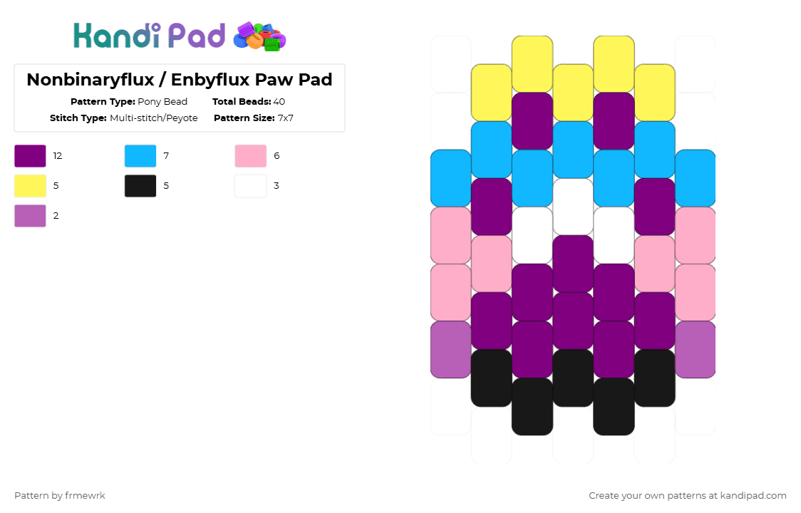 Nonbinaryflux / Enbyflux Paw Pad - Pony Bead Pattern by frmewrk on Kandi Pad - pink,paw,furry,therian,otherkin,pride,nonbinaryflux,enbyflux