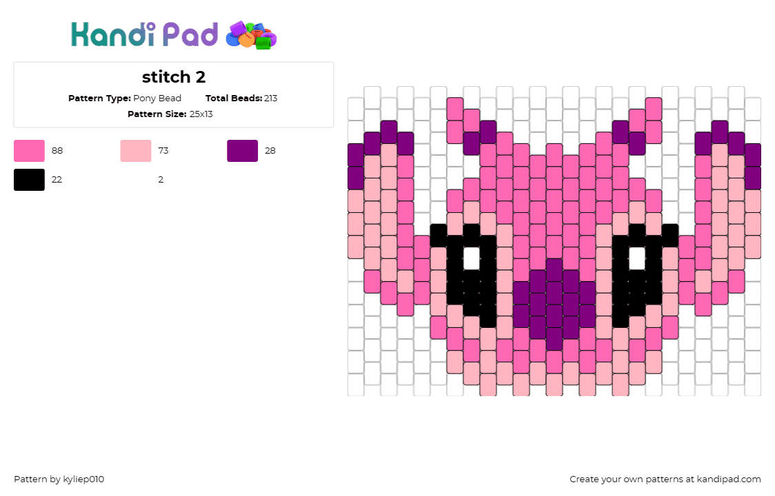 stitch 2 - Pony Bead Pattern by kyliep010 on Kandi Pad - angel,lilo and stitch,disney,character,alien,cute,movie,pink