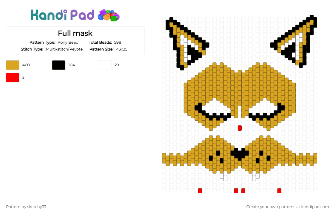 Full mask - Pony Bead Pattern by sketchy33 on Kandi Pad - orange
