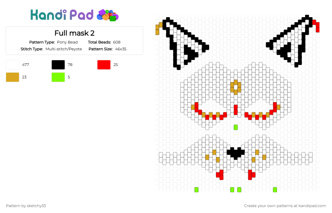 Full mask 2 - Pony Bead Pattern by sketchy33 on Kandi Pad - white,orange,red