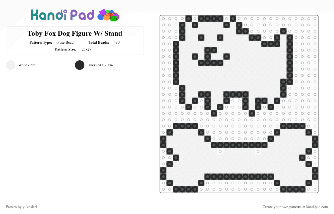 Toby Fox Dog Figure W/ Stand - Fuse Bead Pattern by yukoslari on Kandi Pad - black,white