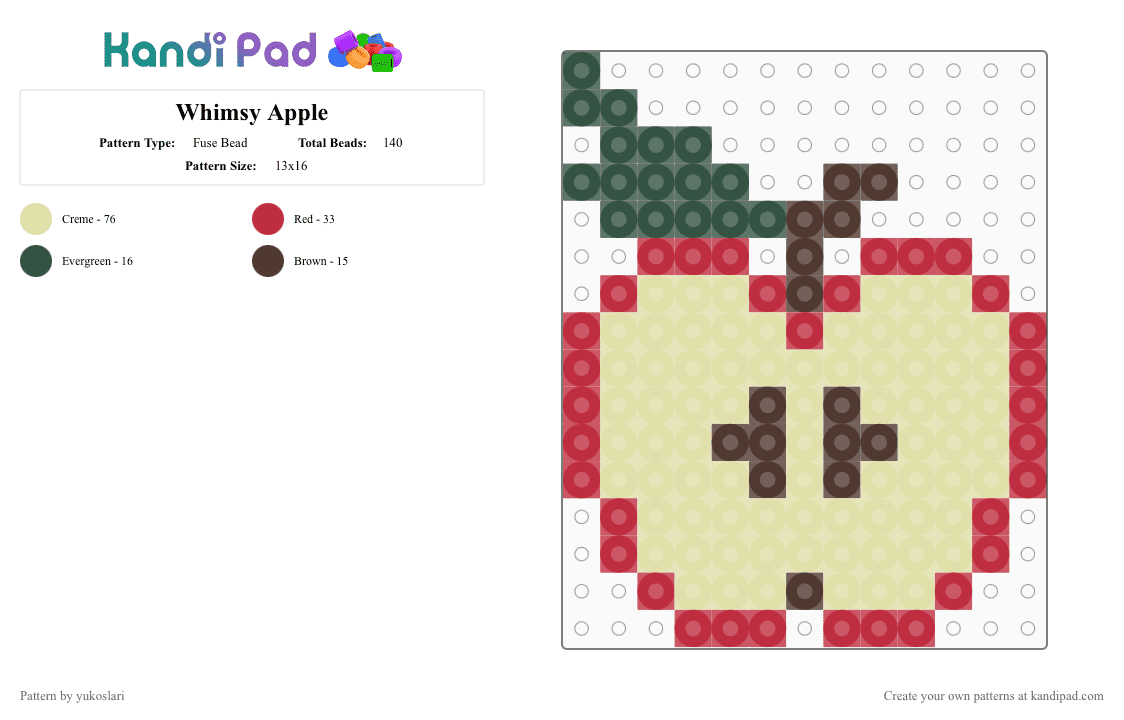 Whimsy Apple - Fuse Bead Pattern by yukoslari on Kandi Pad - red, yellow