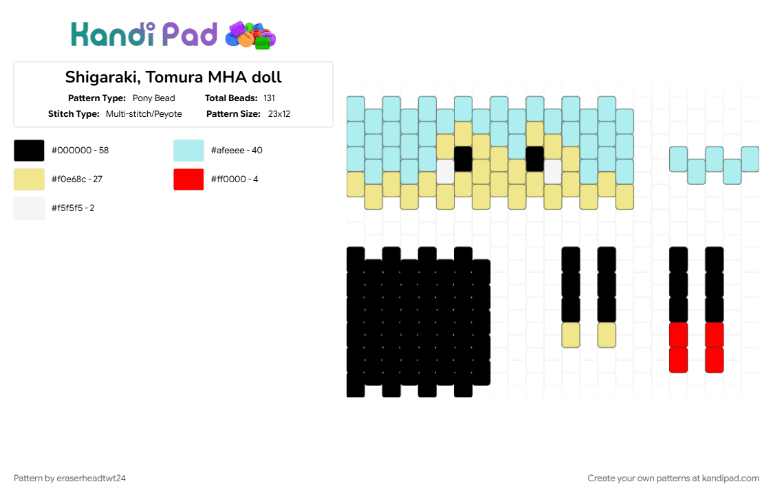 Shigaraki, Tomura MHA doll - Pony Bead Pattern by eraserheadtwt24 on Kandi Pad - anime, decay, light blue, my hero academia, shigaraki, villian, yellow