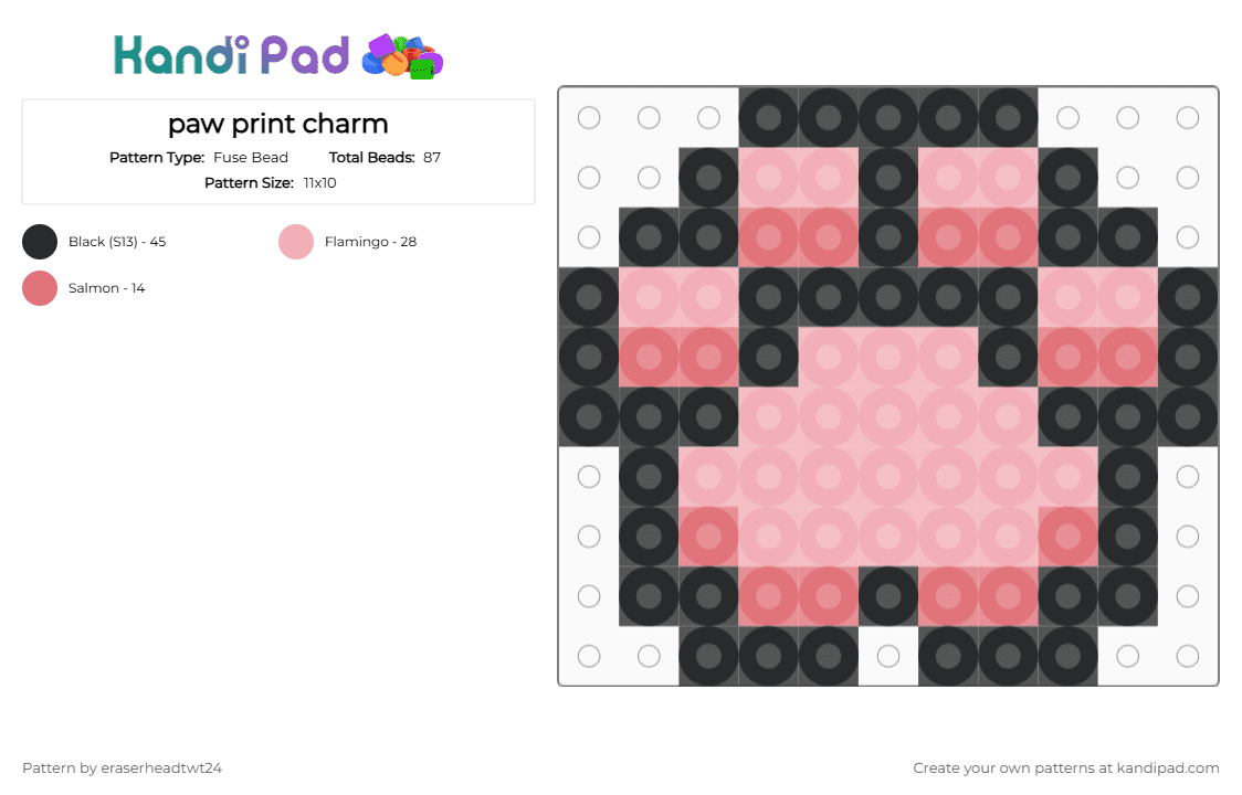 paw print charm - Fuse Bead Pattern by eraserheadtwt24 on Kandi Pad - animal, beige, cat, cute, furry, paw, print, red