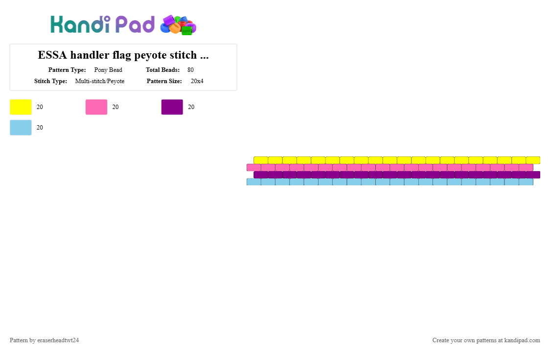 ESSA handler flag peyote stitch cuff - Pony Bead Pattern by eraserheadtwt24 on Kandi Pad - pink,essa,dog,cuff,handler,emotional support,stuffed animal