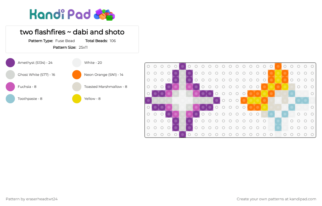 two flashfires ~ dabi and shoto - Fuse Bead Pattern by eraserheadtwt24 on Kandi Pad - attack, bnha, dabi, mha, my hero academia, orange, pink, shoto, todoroki, toya