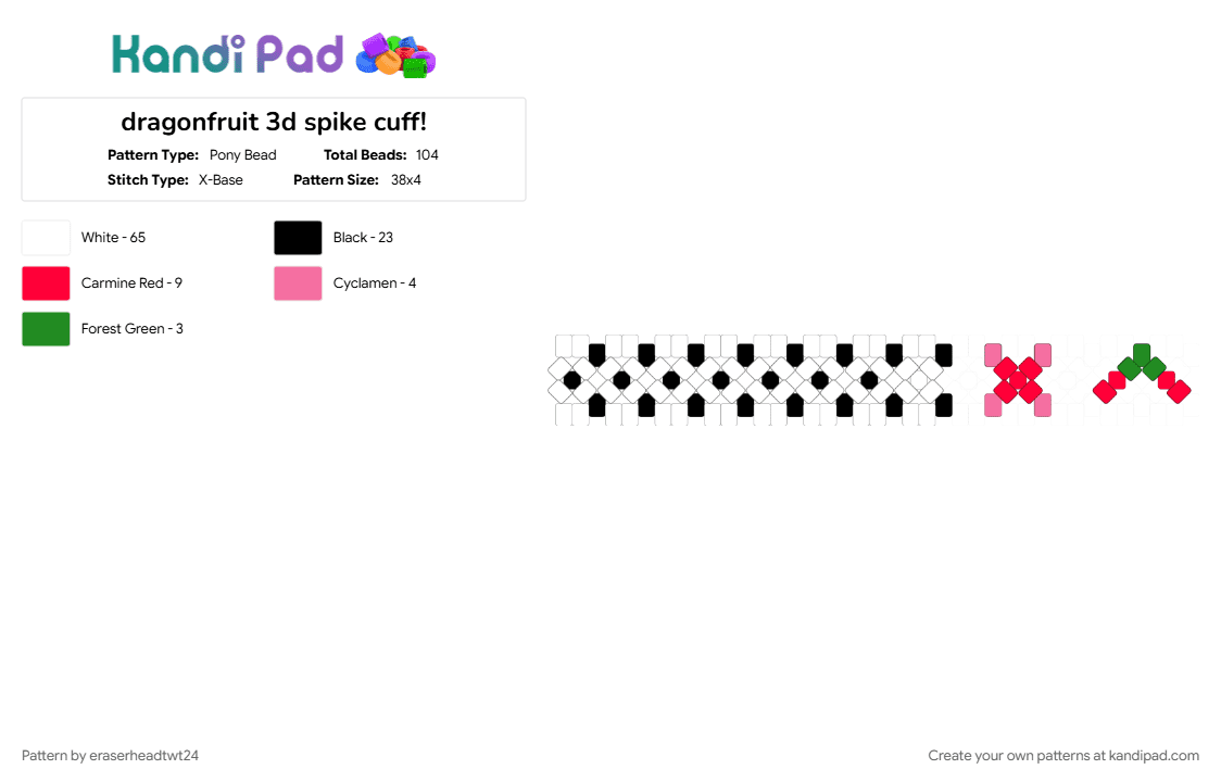 dragonfruit 3d spike cuff! - Pony Bead Pattern by voidcatt on Kandi Pad - cotdtropicalfruit, cuff, dragonfruit, food, fruit, red, summer, white
